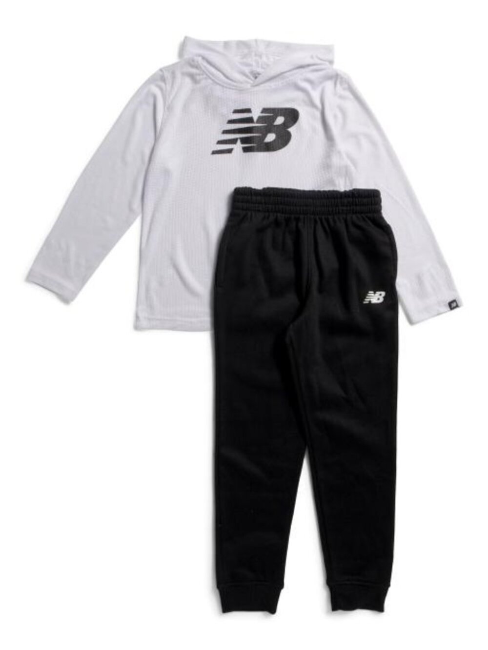 New Balance Boys 2PC Hoodie Jogger Set 5/6 NWT Black White Waffle Knit